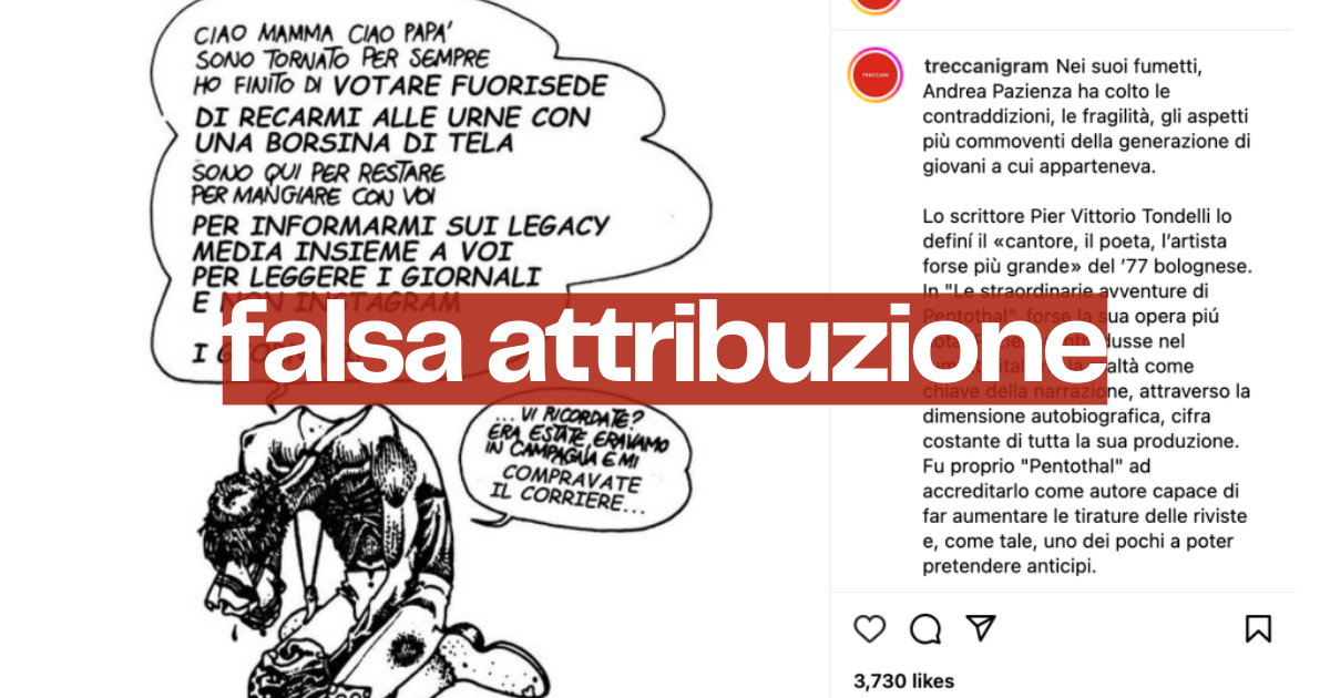 La vignetta di Andrea Pazienza sui social Treccani è modificata