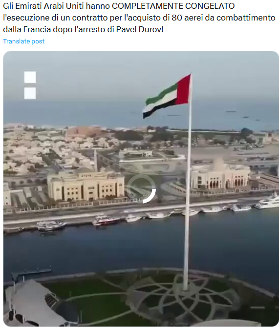 Secondo la Rete Doppelganger gli Emirati Arabi Uniti hanno congelato l'acquisto di 80 aerei francesi in protesta per Telegram