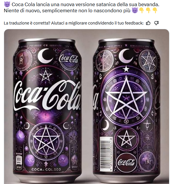 L'immagine della Coca Cola satanica fatta con AI e l'ossessione del complottismo