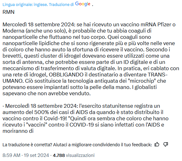 La traduzione offerta da X