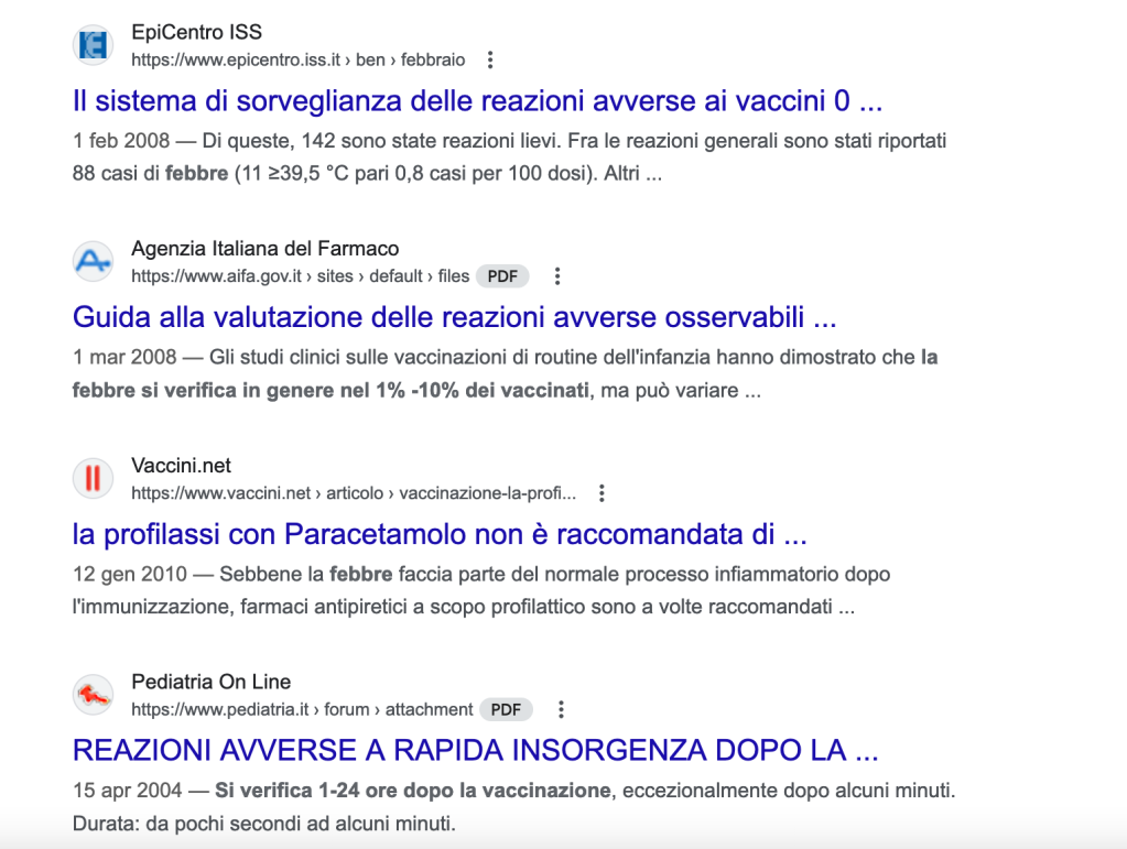 Screenshot di una ricerca su Google