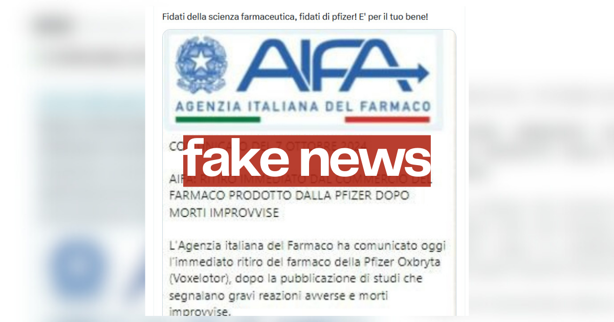 Anche i siti Doppelganger scoprono l’AIFA: la fake news di Oxbryta ritirato per le morti improvvise