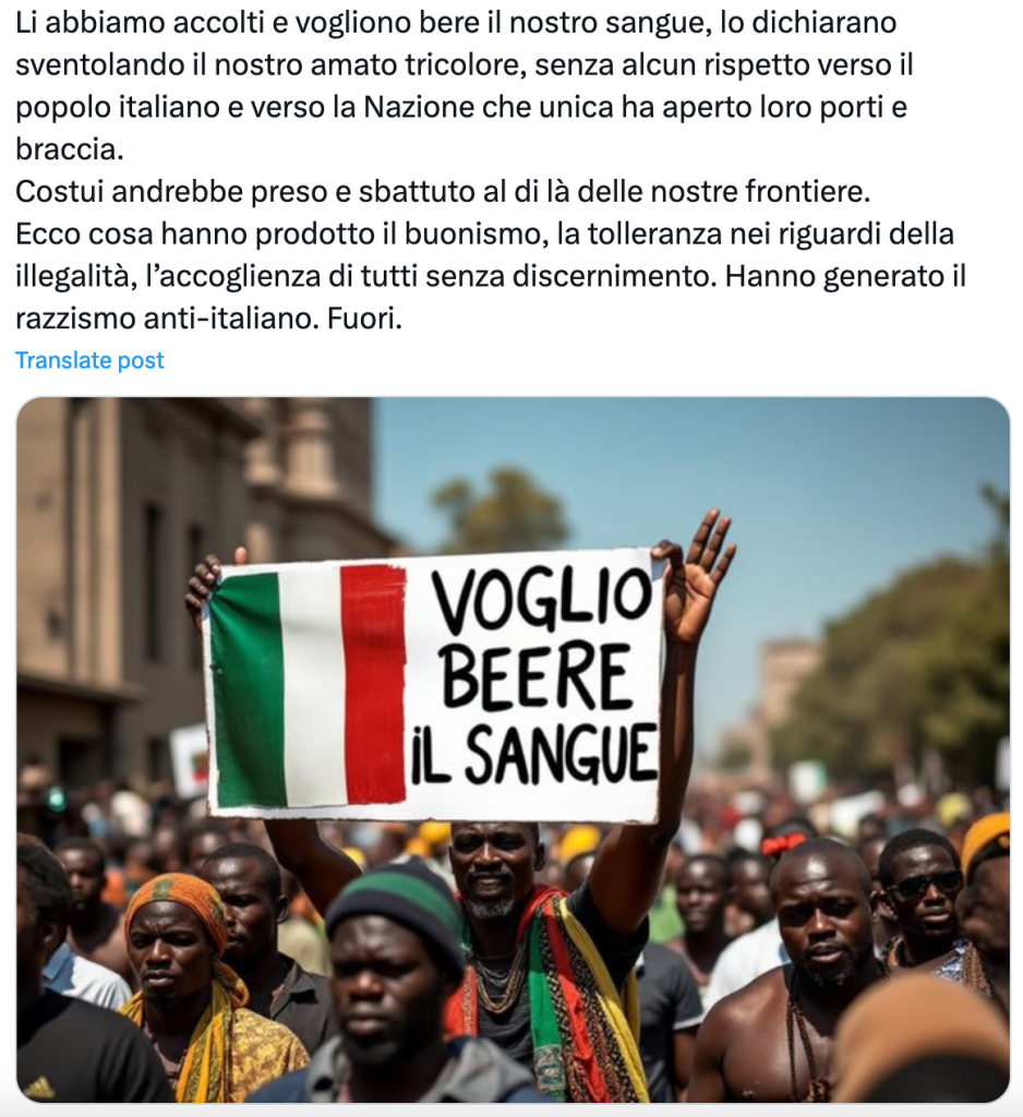 Questa "foto di immigrati che vogliono bere il nostro sangue" è un prodotto dell'AI