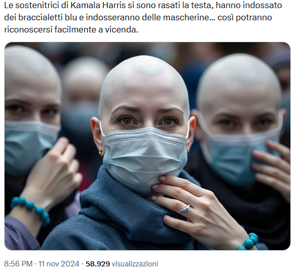 Le sostenitrici di Kamala Harris con la testa rasata e la mascherina sono una bufala creata con AI