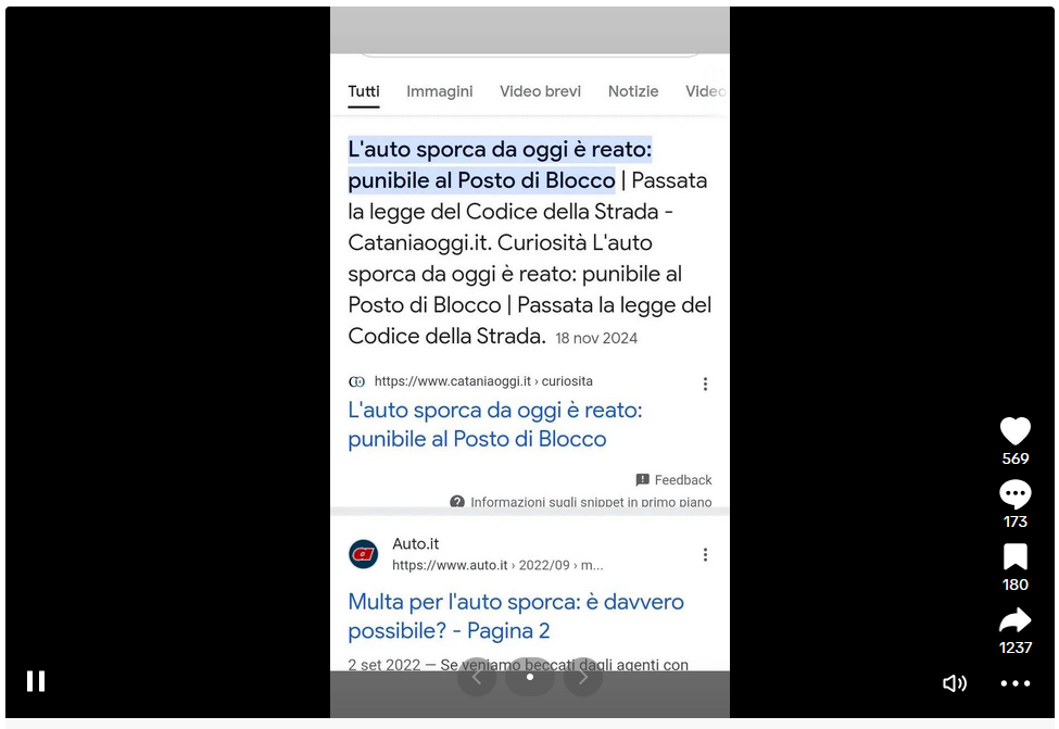 L'assurda clickbait della multa per auto sporca al posto di blocco