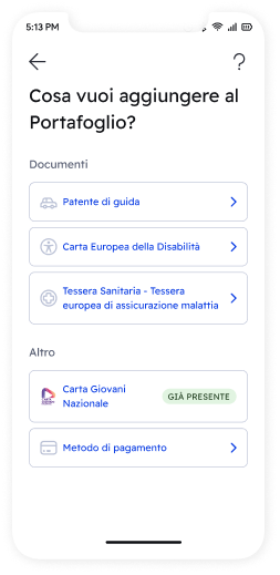 Screenshot dalle guide di IT-Wallet