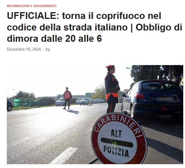 Torna il coprifuoco nel Codice della Strada, ma è una nuova, assurda clickbait